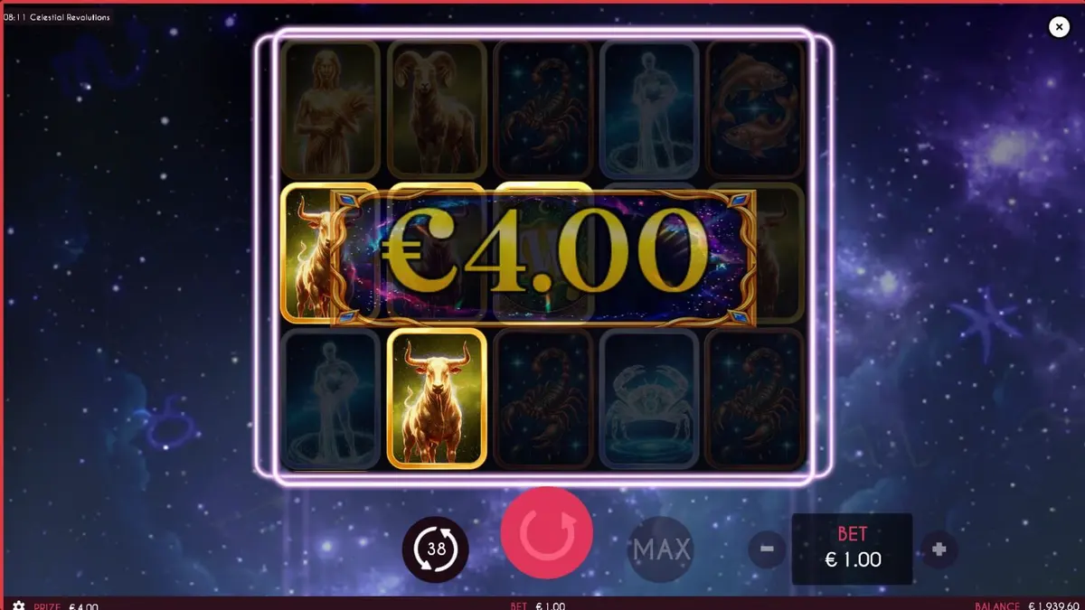 Tampilan visual slot Celestial Revolutions dengan tema zodiak dan kosmik